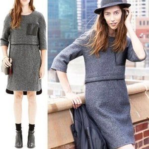Madewell Wool Blend Leather Pocket Installation Dress Gray Black Pockets Size S